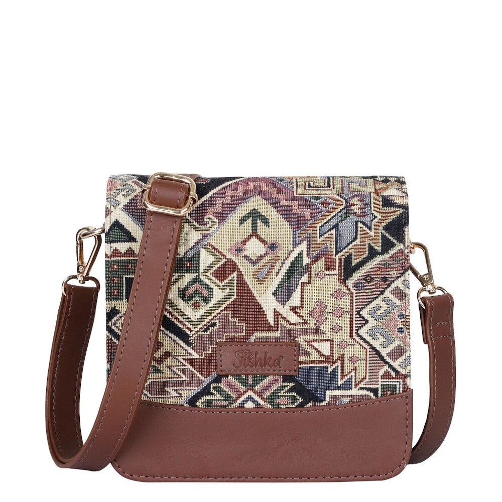 Women’s Tapestry Fabric Crossbody Sling Bag in Geometric Pattern –Messenger Bag